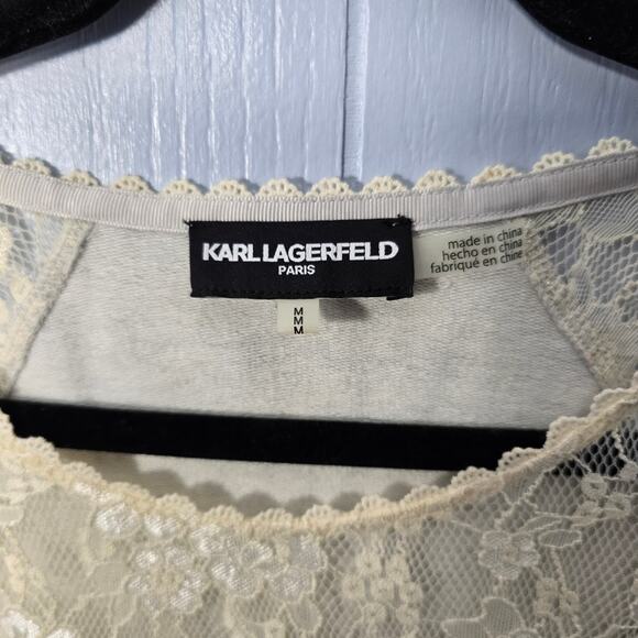 Karl Lagerfield Ruffle Lace Tee size Medium Classic Old Money Preppy - Picture 2 of 7